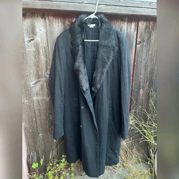 Helmut Lang Long Black Wool Coat With Fur - Picture 5 of 5